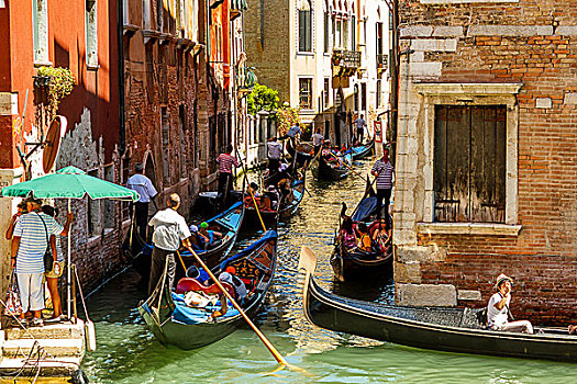 重,交通,小船,运河,威尼斯