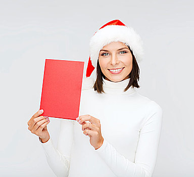 圣诞节,圣诞,人,广告,销售,概念,高兴,女人,圣诞老人,帽子,留白,红牌