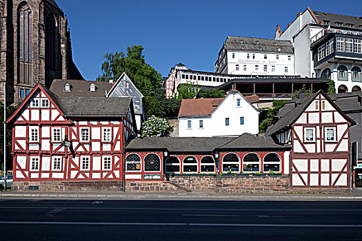老,酒厂,半木结构房屋,城镇,黑森州,德国,欧洲