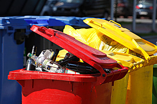 色彩,垃圾,垃圾箱,红色,玻璃,黄色,塑料制品,垃圾分类,德国,欧洲