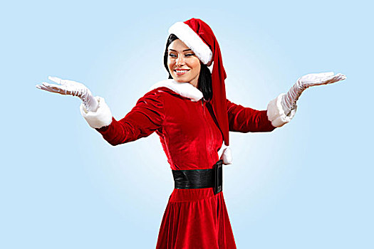 圣诞老人,女孩,赠送,产品,服饰,白手套