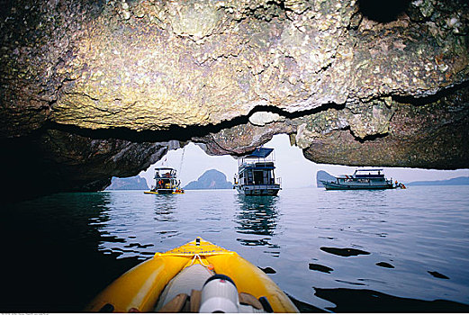船,海洋,洞穴,普吉岛,泰国