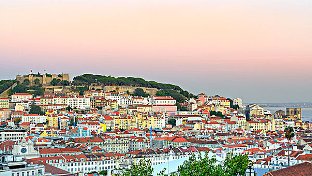 日落,阿尔法马区,里斯本,区域,葡萄牙
