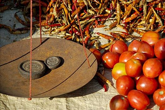 平衡,辣椒,西红柿,市场,掸邦,缅甸