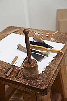 凿子,工具,纸,木板