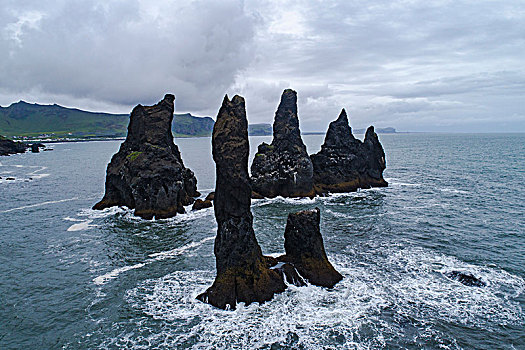 一堆,石头,海洋,阴天,冰岛