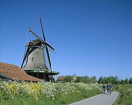 风车,骑车,荷兰