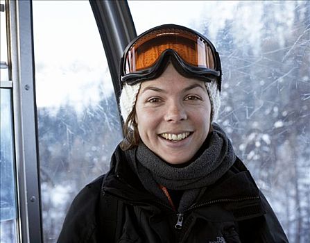 女人,肖像,滑雪护目镜