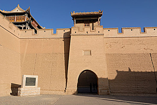 大门,嘉峪关,要塞,西部,墙壁,甘肃,亚洲
