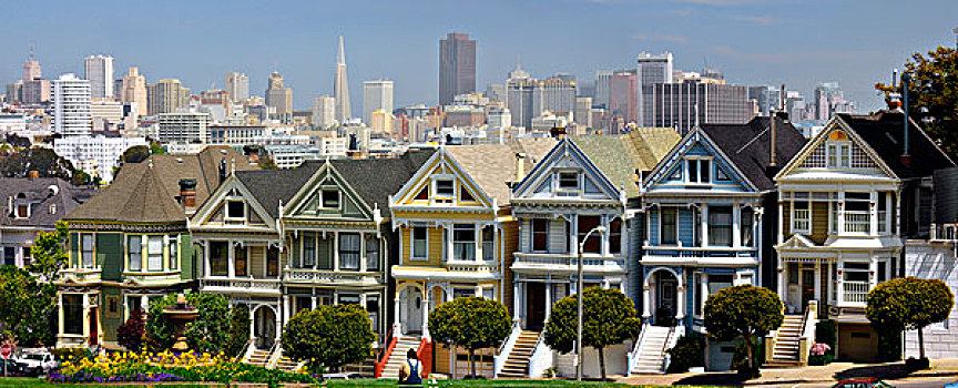 美国,加利福尼亚,著名,排,维多利亚式房屋,大幅,尺寸
