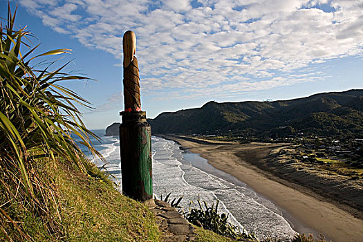新西兰,北岛,海滩,狮子,石头,木刻
