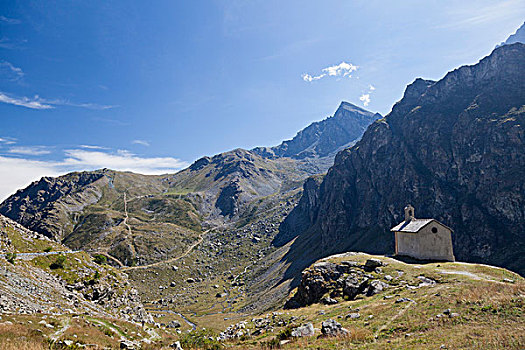 小,小教堂,入口,高原,河,阿尔卑斯山,库内奥,意大利,欧洲