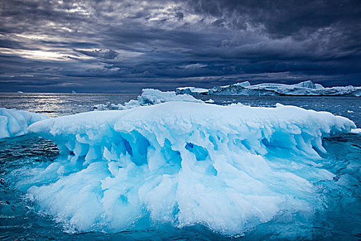 格陵兰,伊路利萨特,融化,冰山,漂浮,靠近,脸,雅各布港,风暴,晚间