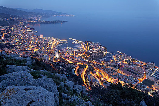 风景,俯视,摩纳哥公国,傍晚,阿尔卑斯滨海省,区域,法国,欧洲