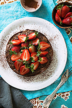 小巧克力饼,新鲜,草莓
