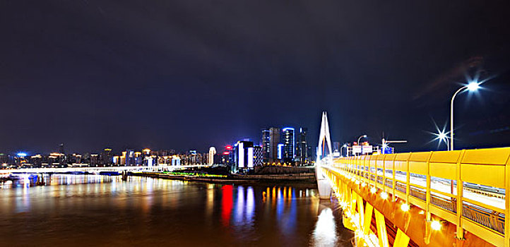城市,天际线,市区,靠近,桥,重庆,夜晚