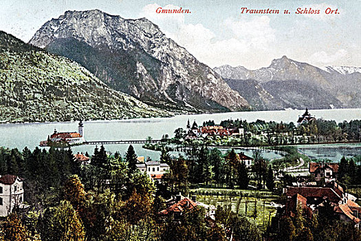 特劳恩湖,湖,城堡,上奥地利州,奥地利,历史,明信片