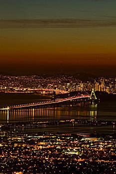 城市,奥克兰,伯克利,海湾大桥,旧金山,黎明,旧金山湾,加利福尼亚