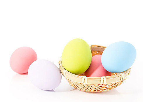 复活节彩蛋,篮子,白色背景