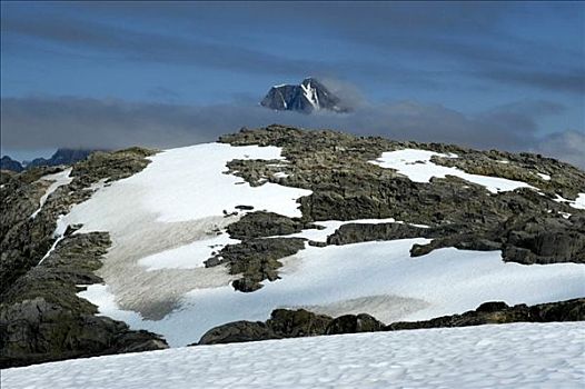 石头,雪,冰河,云,山顶