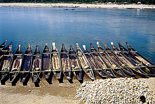 船,锚定,河岸,孟加拉