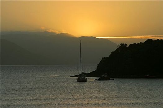 日落,上方,斯图尔特岛,金色,湾,新西兰