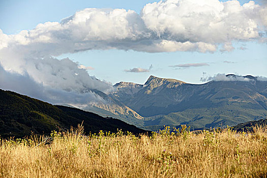 风景,亚平宁,山,大萨索山,国家公园,阿布鲁佐,意大利,蓝天,云,夏天,景色