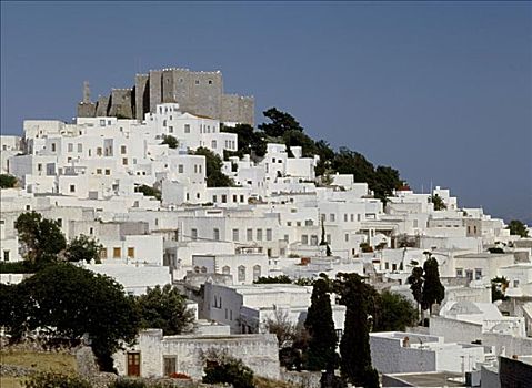 寺院,山,神学家,帕特莫斯岛,希腊