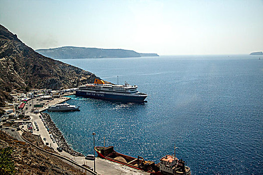 希腊雅典圣托里尼,阿西尼奥斯港,blue,star,邮轮