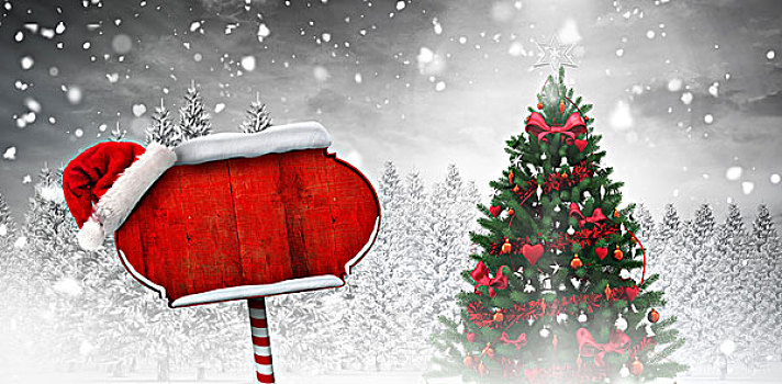 合成效果,图像,圣诞老人,标识,圣诞树,雪,树林