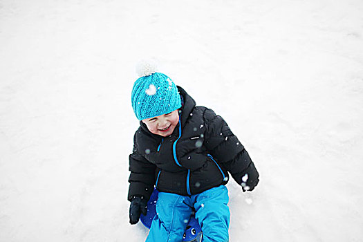 3岁,小男孩,玩,雪,山,冬天