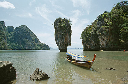 海滩,山峦,背景,攀牙,泰国