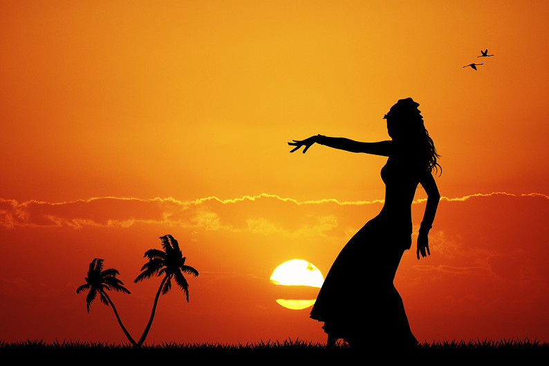 夏威夷,女人,跳舞,日落_高清图片_全景视觉