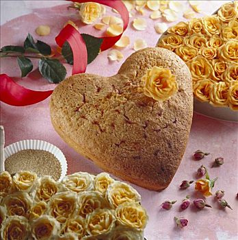 心形,蛋糕,黄玫瑰