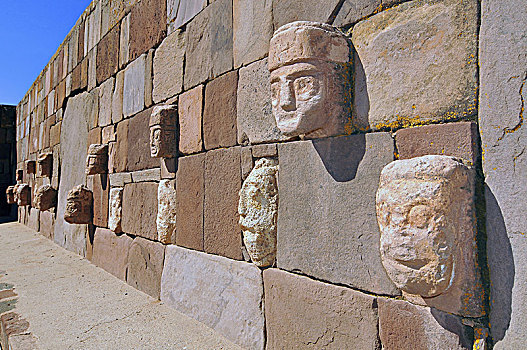 玻利维亚,庙宇,特写,石刻,头部,嵌入,墙壁