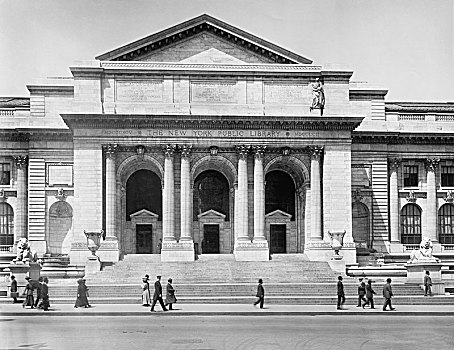 入口,纽约公共图书馆,枝条,第五大街,纽约,美国,底特律,早,建筑,图书馆,艺术,文化,历史