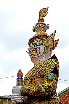 魔鬼,寺庙,曼谷,亚洲,泰国,抽象,十字架,彩色,金色,寺院,宫殿,战士,怪兽