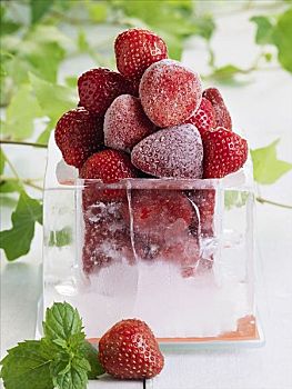 冰冻,草莓,冰,碗