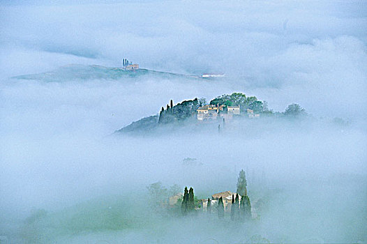 意大利,托斯卡纳,赭色,地区,风景,雾
