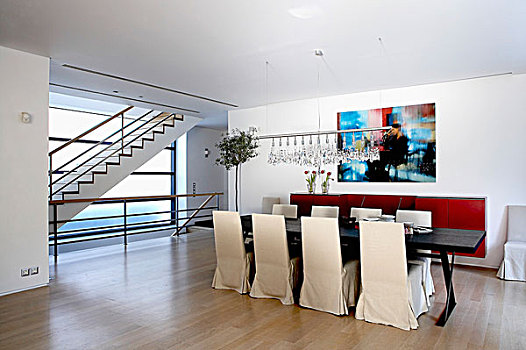 黑色,餐桌,椅子,现代建筑,苍白,木地板