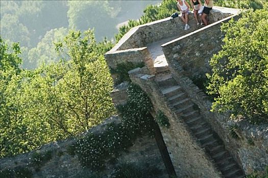 俯拍,游客,观测点,圣吉米尼亚诺,锡耶纳省,托斯卡纳,意大利