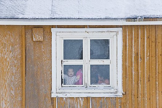 孩子,窗边,格陵兰