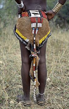 特写,皮饰,裙子,破旧,女孩,小,部落,生活方式,遥远,埃塞俄比亚西南部