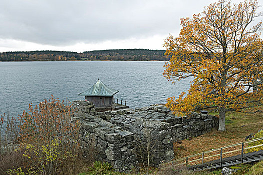 湖,场景,石墙,船库