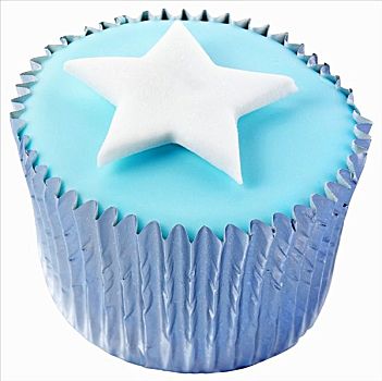 杯形蛋糕,蓝色,糖衣,星