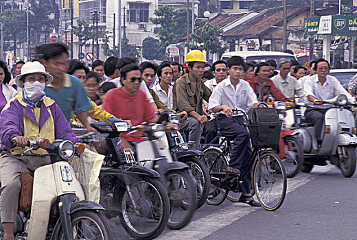 亚洲,越南,西贡,街道,拥挤,自行车,摩托车