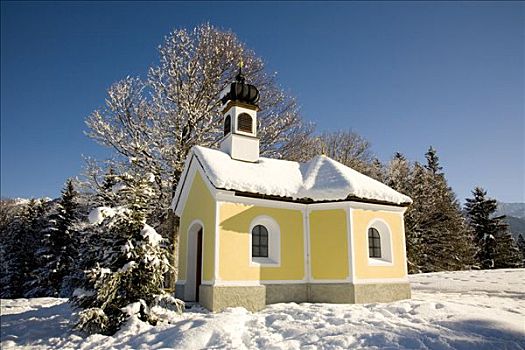 小教堂,冬季风景,靠近,上巴伐利亚,德国,欧洲