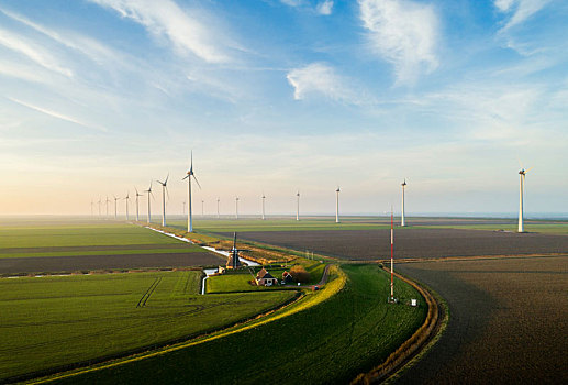 风轮机,传统风车,前景,港口,格罗宁根,荷兰