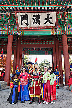 韩国,首尔,德寿宫,人,姿势,仪式,守卫