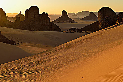 日落,上方,国家公园,撒哈拉沙漠,阿尔及利亚,非洲